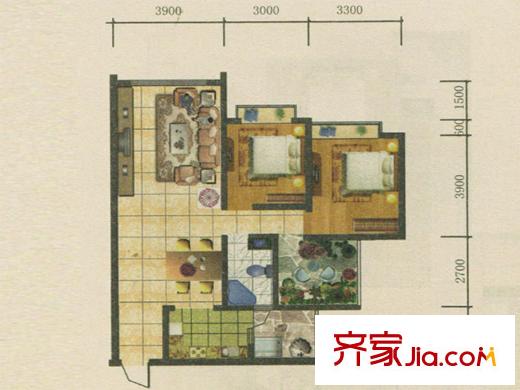 春城慧谷A2戶型 2室2廳1衛(wèi)1廚
