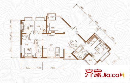 新亞洲體育城星宇園D戶型 4室2廳2衛(wèi)1廚