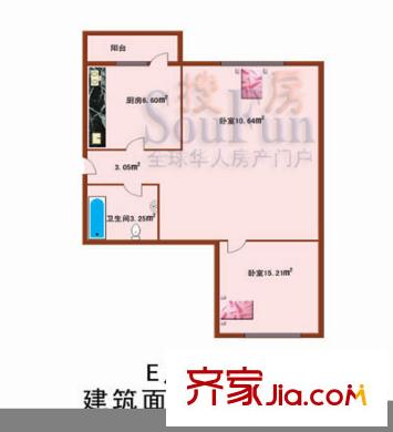 裕興園小區(qū)戶型圖戶型E 2室1廳1衛(wèi)1廚