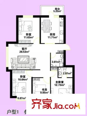 蕭紅書香苑戶型圖戶型1 建筑面積121.32平方米 4室4廳4衛(wèi)4廚