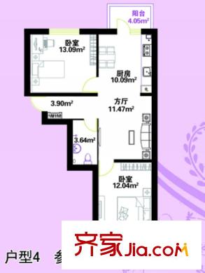 蕭紅書香苑戶型圖戶型4 建筑面積73.29平方米 2室1廳1衛(wèi)1廚