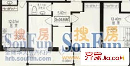 文苑世家戶型圖戶型圖 2室1廳1衛(wèi)1廚