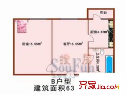 裕興園小區(qū)戶型圖戶型B 1室1廳1衛(wèi)1廚