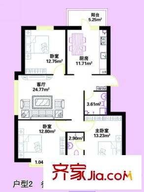 蕭紅書香苑戶型圖戶型2 建筑面積110.48平方米 3室1廳2衛(wèi)1廚