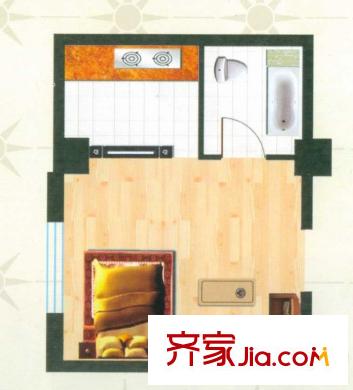 盛世財富公館戶型圖A3戶型  1室1廳1衛(wèi)1廚
