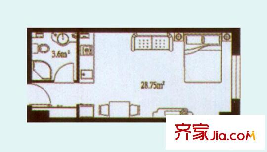 曼哈頓國際戶型圖戶型二 1室1廳1衛(wèi)1廚