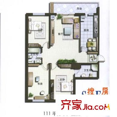 明和彩座戶型圖3室1廳2衛(wèi)1廚
