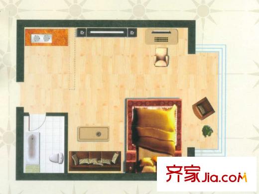 盛世財富公館戶型圖A2戶型  1室1廳1衛(wèi)1廚