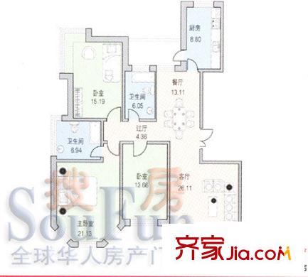 世紀百合園3室2廳2衛(wèi)1廚