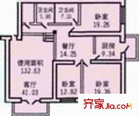 隆大商住戶型圖3室2廳2衛(wèi)1廚