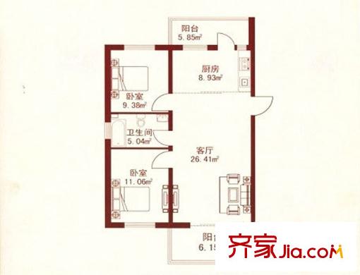 江城之珠戶(hù)型圖04戶(hù)型圖 2室1廳1衛(wèi)1廚
