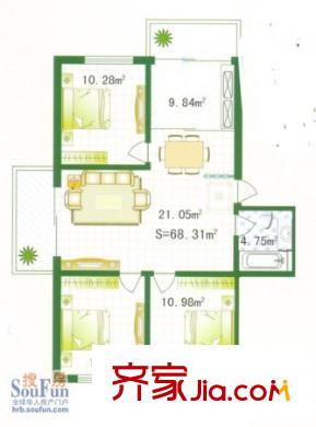 美麗人家戶型圖戶型圖 2室1廳1衛(wèi)1廚