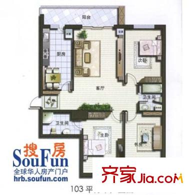 明和彩座戶型圖3室1廳2衛(wèi)1廚