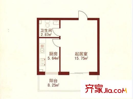 江城之珠戶(hù)型圖01戶(hù)型圖 1室1衛(wèi)