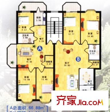 宏橋居戶型圖戶型圖 3室2廳1衛(wèi)1廚