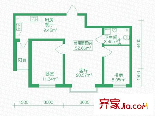 北岸上筑戶型圖A戶型 2室2廳1衛(wèi)1廚