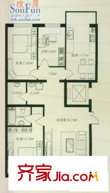 頤園府邸戶型圖3室1廳2衛(wèi)1廚
