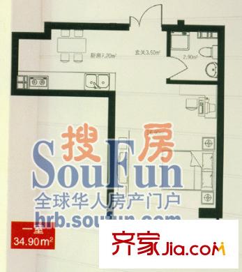 頤園府邸戶型圖1室1廳1衛(wèi)1廚