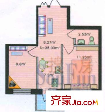 明園麗景戶型圖2室1廳1衛(wèi)1廚