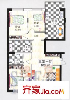 金安桃源城市戶型圖3室1廳2衛(wèi)1廚