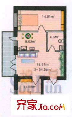 明園麗景戶型圖2室2廳1衛(wèi)1廚