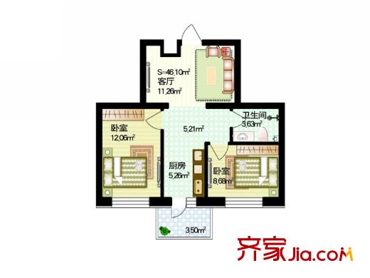 紅星家園戶(hù)型圖一號(hào)樓戶(hù)型 2室1廳1衛(wèi)1廚