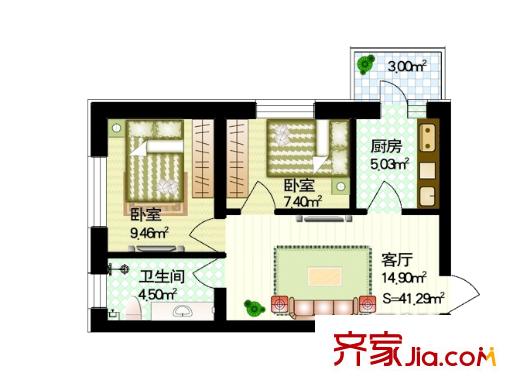 紅星家園戶(hù)型圖一號(hào)樓戶(hù)型 2室1廳1衛(wèi)1廚