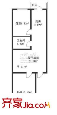 鴻祥家園戶型圖兩室一廳51.98平方米 2室1廳1衛(wèi)1廚
