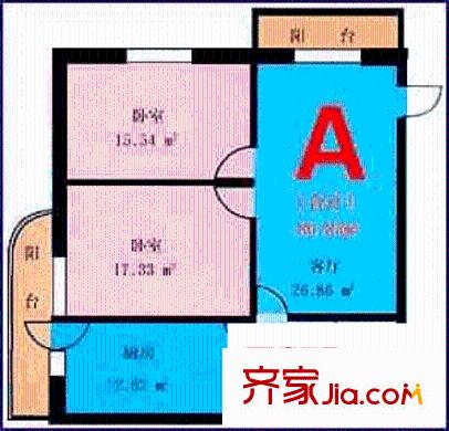 龍江大廈戶型圖2室1廳1衛(wèi)1廚
