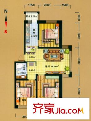 東僑國際戶型圖H戶型 1室2廳1衛(wèi)1廚