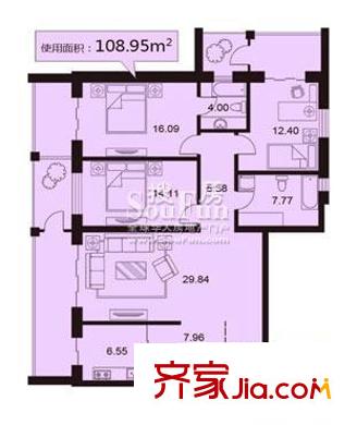 鋒華城戶型圖三室兩廳108.95平方米 3室2廳2衛(wèi)1廚