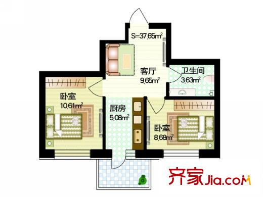 紅星家園戶(hù)型圖一號(hào)樓戶(hù)型 2室1廳1衛(wèi)1廚