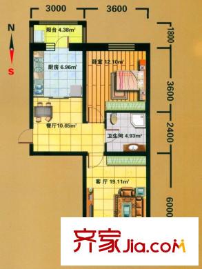 東僑國際戶型圖F戶型 3室1廳1衛(wèi)1廚
