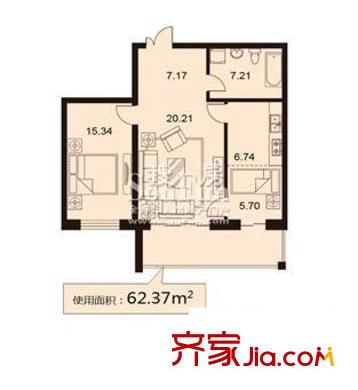 鋒華城戶型圖一室半62.37平方米 1室1廳1衛(wèi)1廚