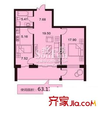 鋒華城戶型圖一室半63.17平方米‘ 1室1廳1衛(wèi)1廚