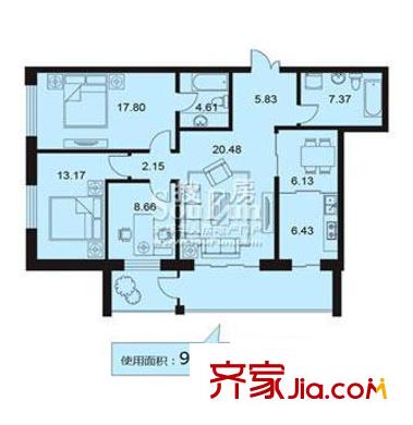 鋒華城戶型圖三室兩廳92.63平方米 3室2廳2衛(wèi)1廚