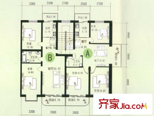 山水文園戶型圖戶型三 2室2廳1衛(wèi)1廚