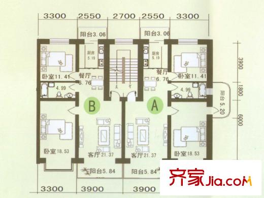 山水文園戶型圖戶型一 2室2廳1衛(wèi)1廚