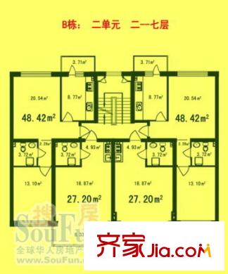 伸馬祥園戶型圖平面圖 2室1廳1衛(wèi)1廚