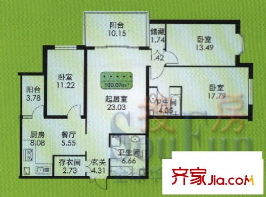 龍悅大廈戶型圖3室1廳2衛(wèi)1廚