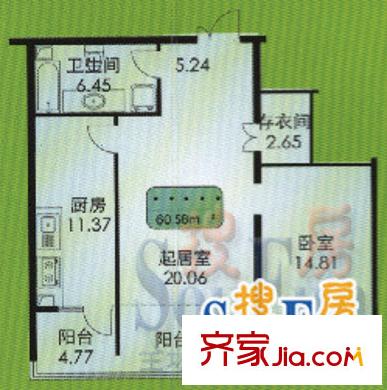 龍悅大廈戶型圖1室1廳1衛(wèi)1廚