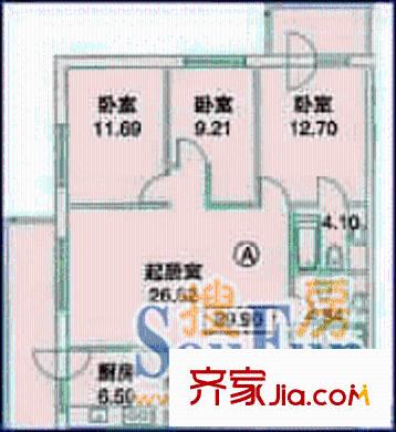 龍電大廈戶型圖3室1廳2衛(wèi)1廚