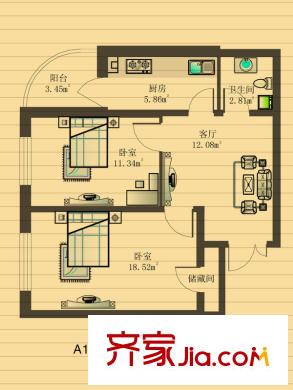 金豐優(yōu)豪斯小區(qū)戶型圖戶型A-1 2室1廳1衛(wèi)1廚