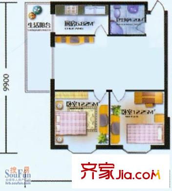 隆慶河畔家園戶型圖戶型圖 2室1廳1衛(wèi)1廚
