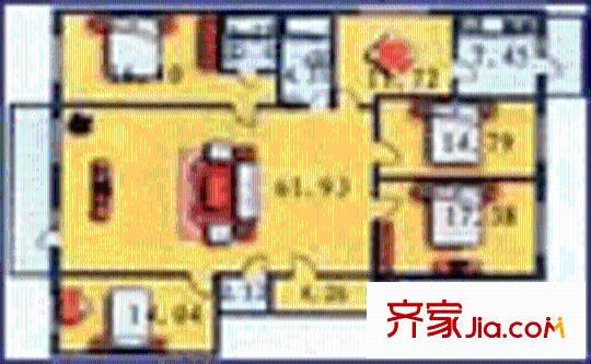 花園商住戶型圖4室2廳2衛(wèi)1廚