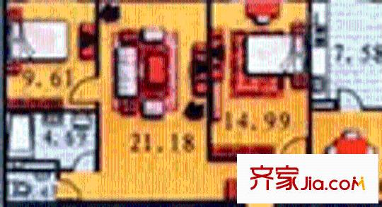 花園商住戶型圖2室2廳2衛(wèi)1廚
