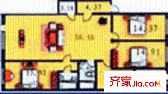 花園商住戶型圖3室2廳2衛(wèi)1廚