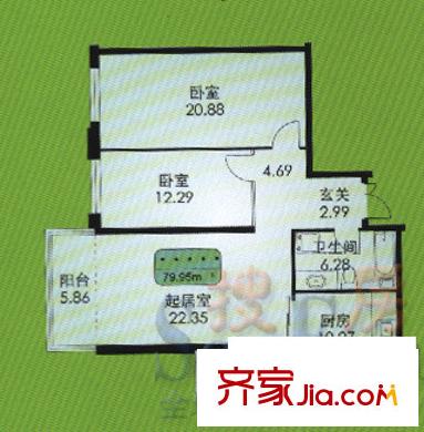 龍悅大廈戶型圖2室1廳1衛(wèi)1廚