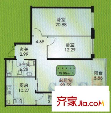 龍悅大廈戶型圖2室1廳1衛(wèi)1廚