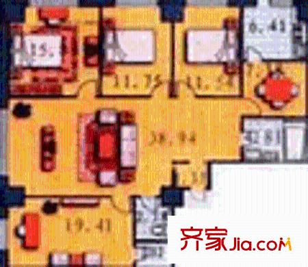 花園商住戶型圖3室3廳2衛(wèi)1廚